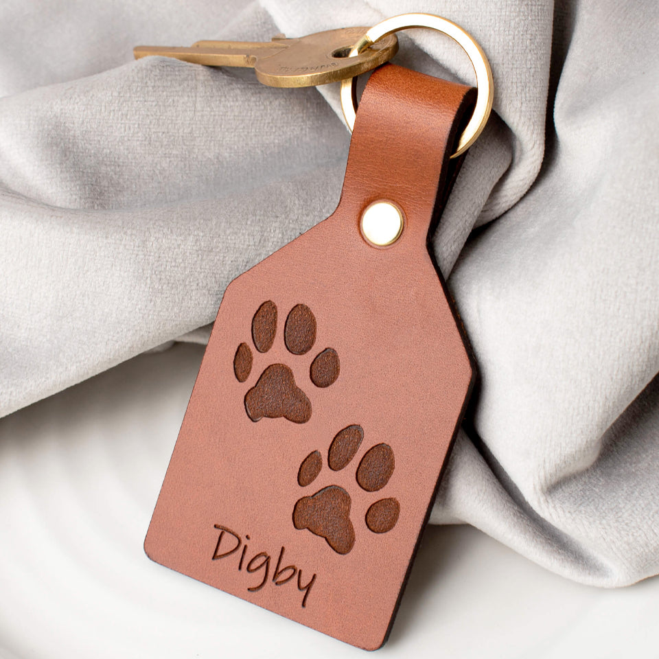 Personalised Pet Pawprint Leather Keyring | Gift for Pet Owner