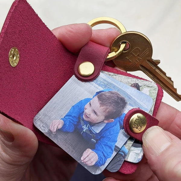 Personalised Photo Book Leather Keyring | Gift for Dad or for Mum