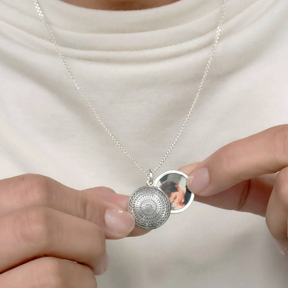 Personalised Silver Mandala Photo Necklace for Mum | Mother's Day Gift