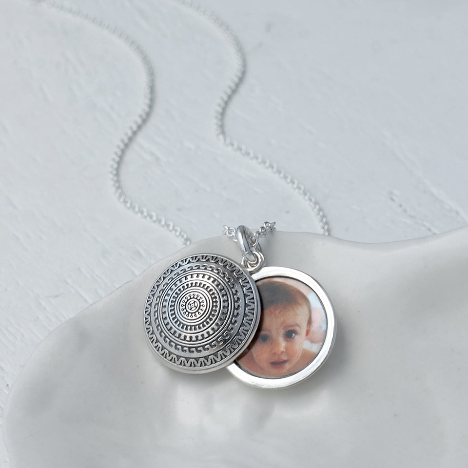 Personalised Silver Mandala Photo Necklace for Mum | Mother's Day Gift