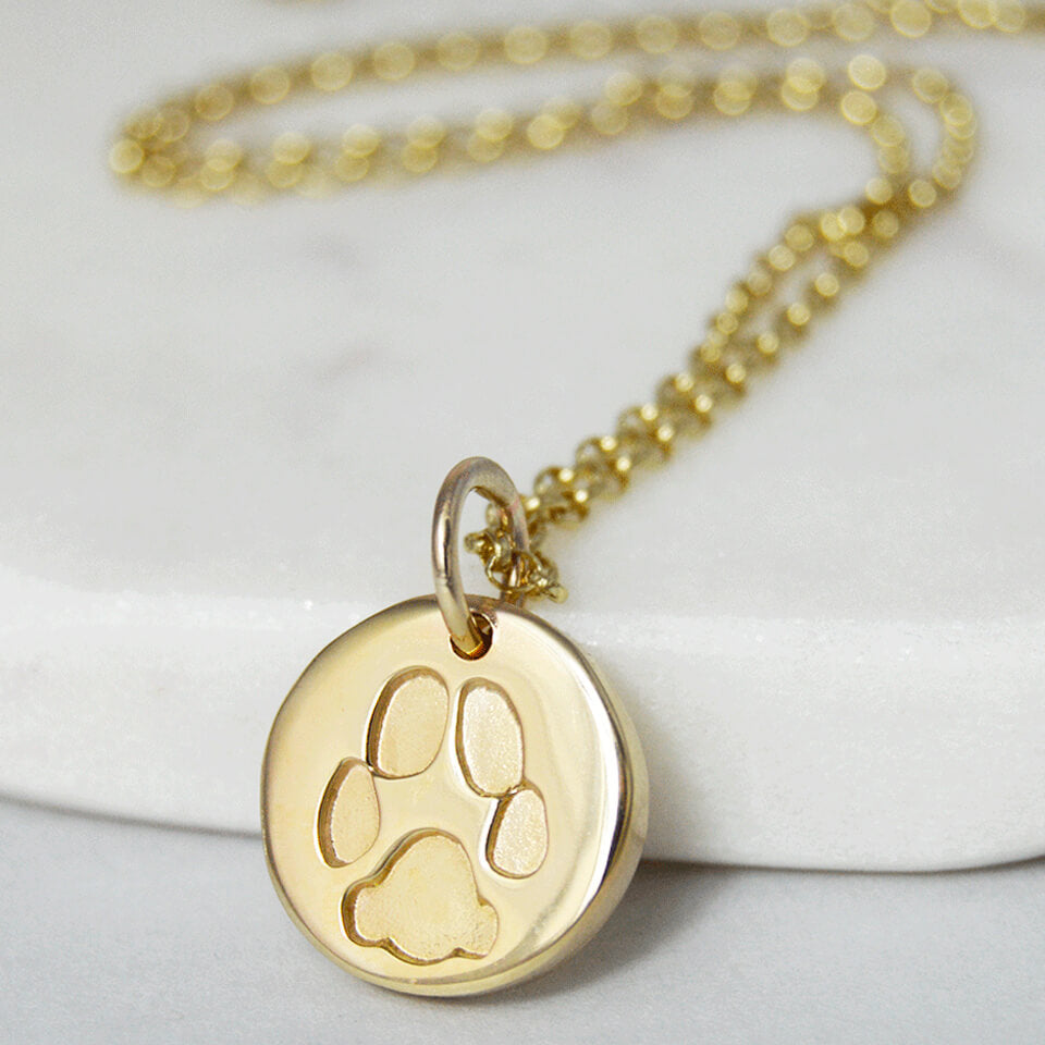 Personalised Paw Print Charm Necklace in Silver or Solid Gold