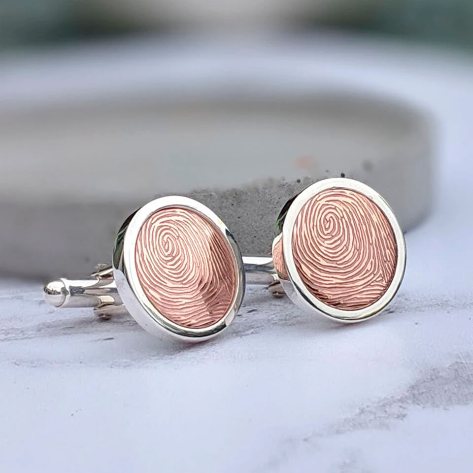 Copper & Silver fingerprint cufflinks | 7th Wedding Anniversary Gift for Husband