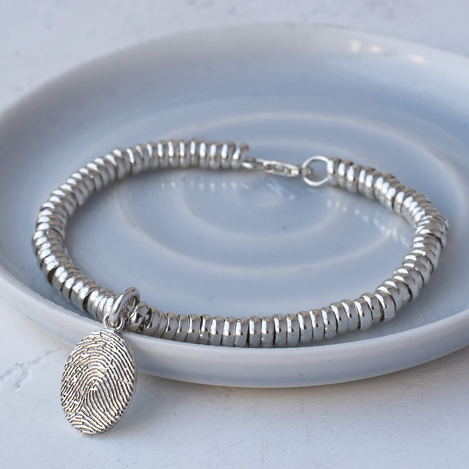 Silver sweetie bracelet with heart fingerprint charm