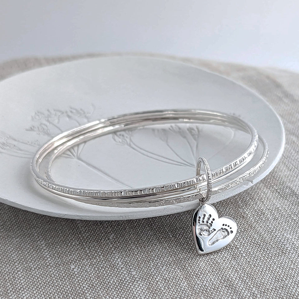 TRIPLE HAMMERED BANGLE & HAND & FOOTPRINT CHARM